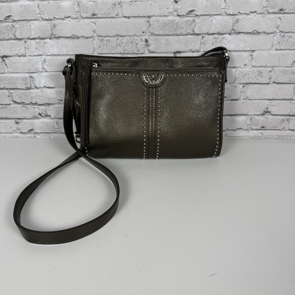 Brighton Organizer Pretty Tough Jagger Studded Crossbody Bag Pewter Leather